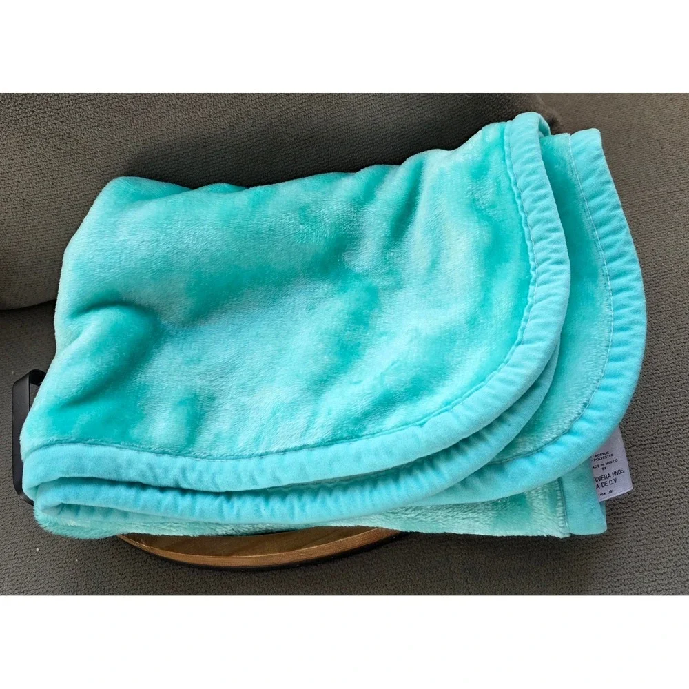 VTG Nova Textil Rivera Hnos Cobertor Baby Blanket Turquoise Aqua Plush Fleece